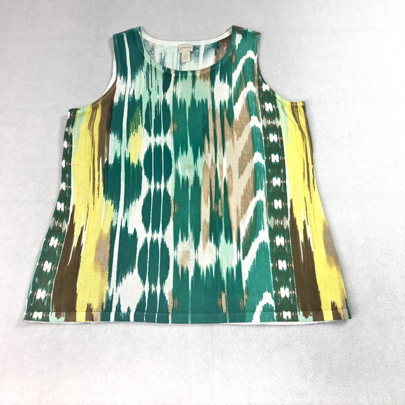 CHICOS Blouse Womens 3Plus Multicolor Drip Print Knit Sleeveless Top Lightweight - Picture 2 of 11